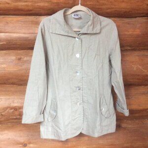 Wild Palms Vintage Khaki/Tan Linen Oyster Shell Button Lagenlook Shacket Large